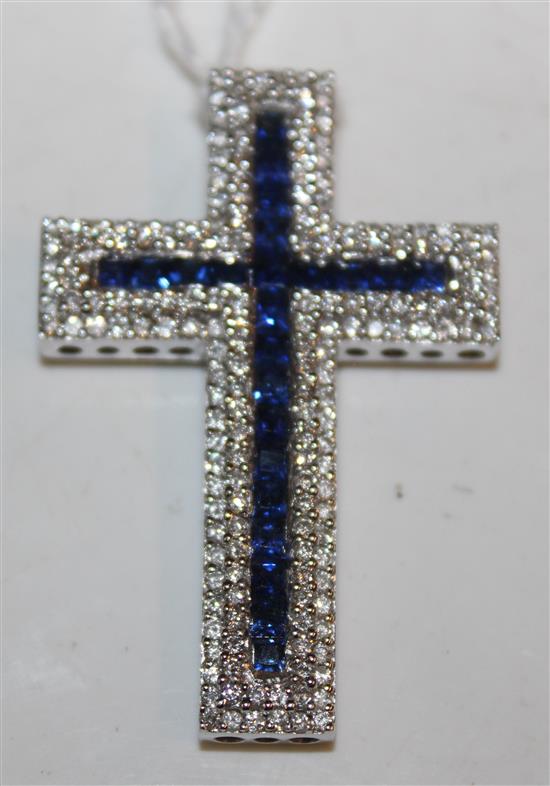 18ct white gold cross pendant set diamonds & sapphires